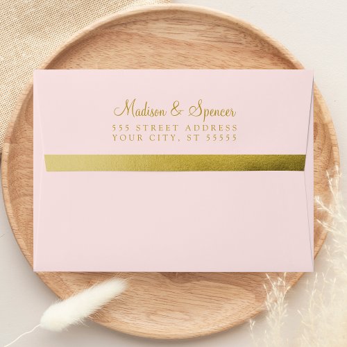 A7 Blush Pink Gold Foil Return Address Wedding Envelope