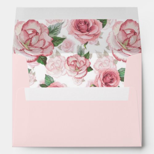 A7 Blush Pink Roses Wedding Return Address Envelope