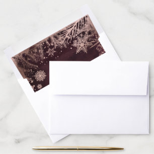 A7 Burgundy with Rose Gold Snowflake Wedding 5x7 Envelope Liner