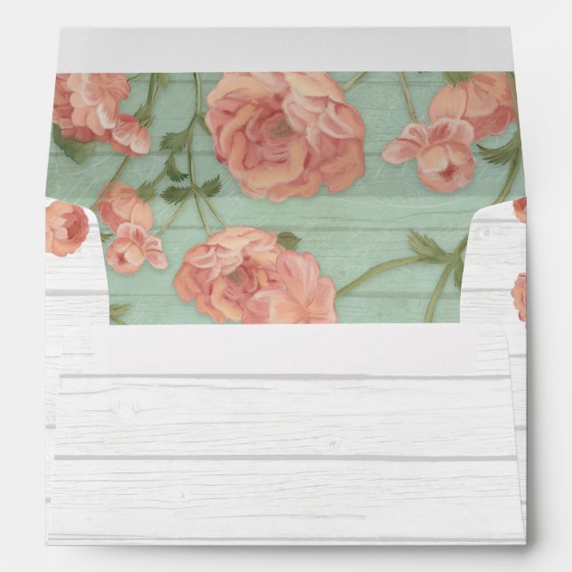 A7 Envelope Rustic Wood Pretty Blush Roses Mint (Back (Bottom))