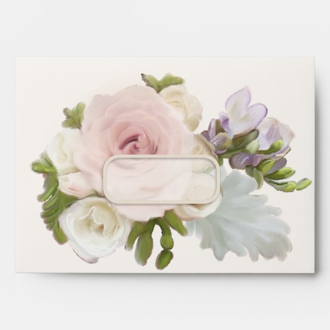 A7 Exquisite Pretty Rose Freesia Floral Weddings Envelope (Front)