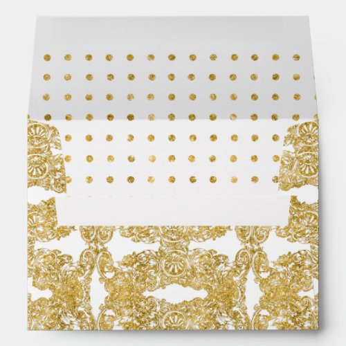 A7 Faux Gold Glitter Engraved Floral Damask Dot Envelope