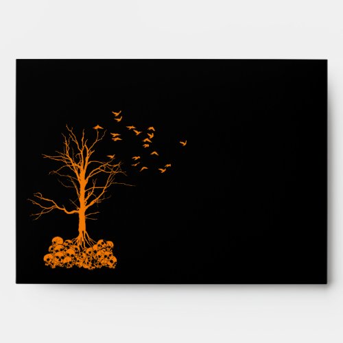 A7 Goth Skull Tree Black Orange Halloween Envelope