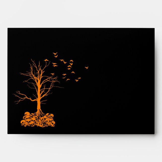 A7 Goth Skull Tree Black Orange Halloween Envelope (Front)