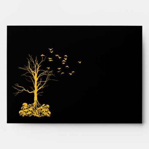 A7 Goth Skull Tree Black Yellow Halloween Envelope