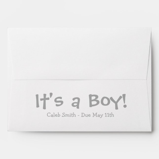 A7 Gray White Due Date Baby Shower Envelopes (Back (Top Flap))