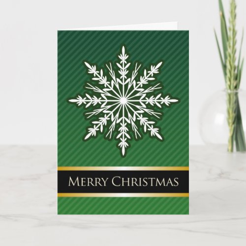 A7 Green Snowflake Striped Modern Christmas Card