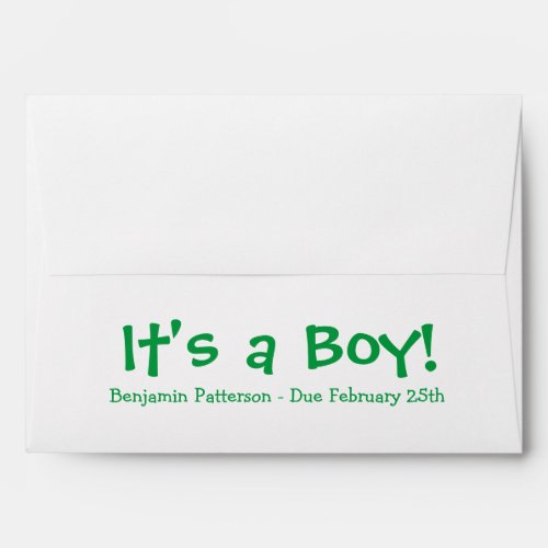 A7 Green White Due Date Baby Shower Envelopes
