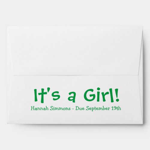 A7 Green White Due Date Baby Shower Envelopes