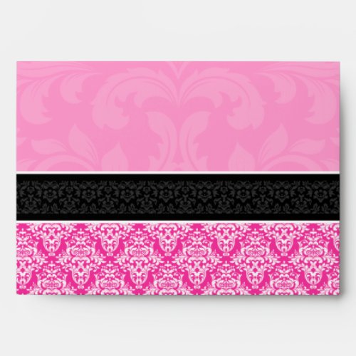 A7 Half Hot Pink Black  White Damask Envelopes