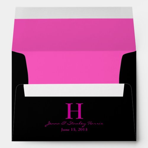 A7 Hot Pink and Black Monogram Wedding Envelopes