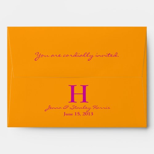 A7 Hot Pink  Orange Monogram Wedding Envelopes