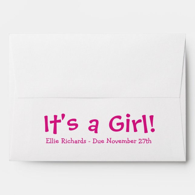 A7 Hot Pink White Due Date Baby Shower Envelopes (Back (Top Flap))