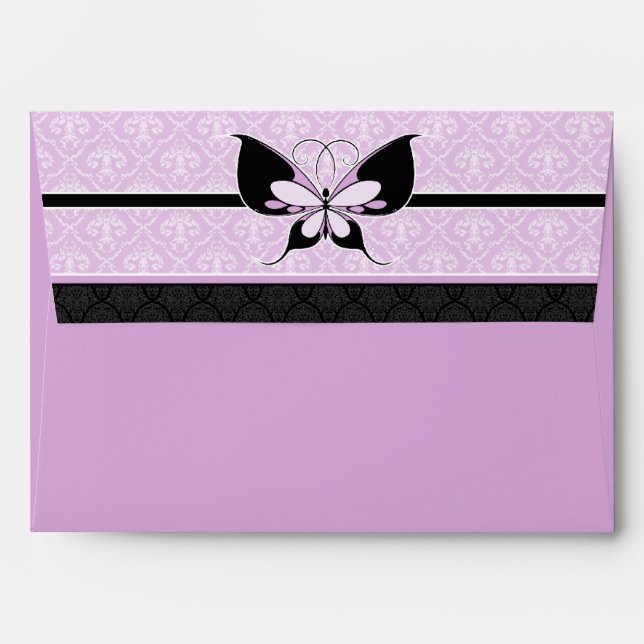 A7 Lavender Purple Butterfly Flap Damask Envelopes (Back (Top Flap))