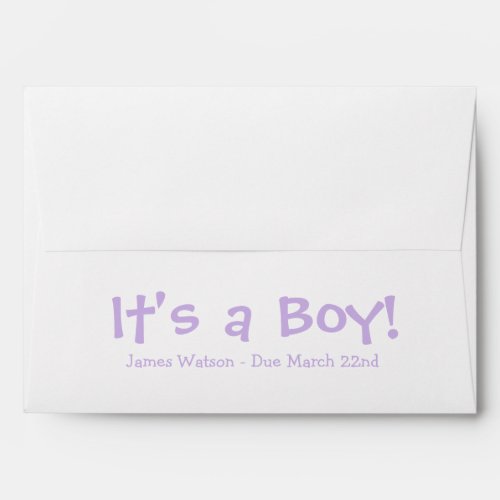 A7 Lavender White Due Date Baby Shower Envelopes