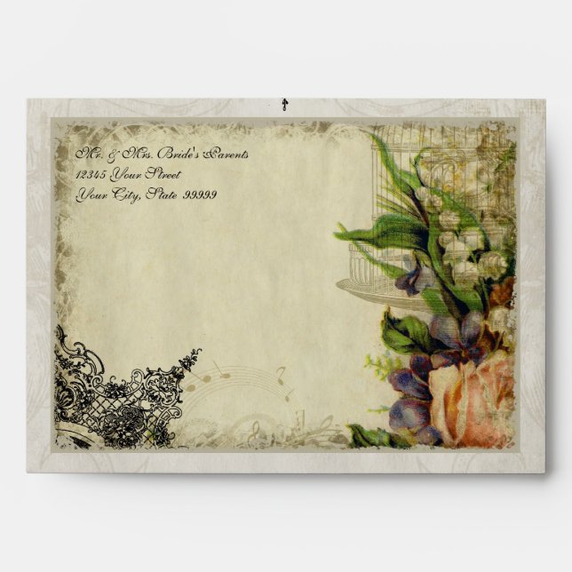 A7 Matching Envelope Yellow Song Bird Cage Floral (Front)