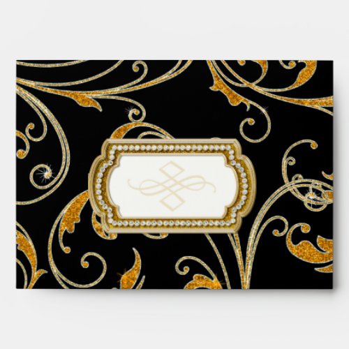A7 Matching Glam Old Hollywood Regency Black Tie Envelope