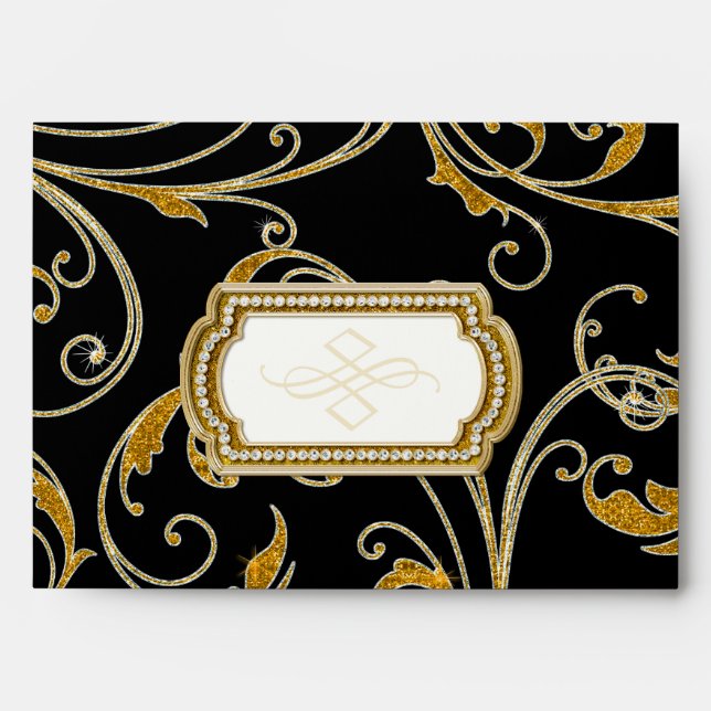 A7 Matching Glam Old Hollywood Regency Black Tie Envelope (Front)