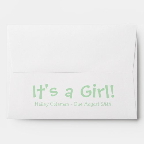 A7 Mint Green White Due Date Baby Shower Envelopes