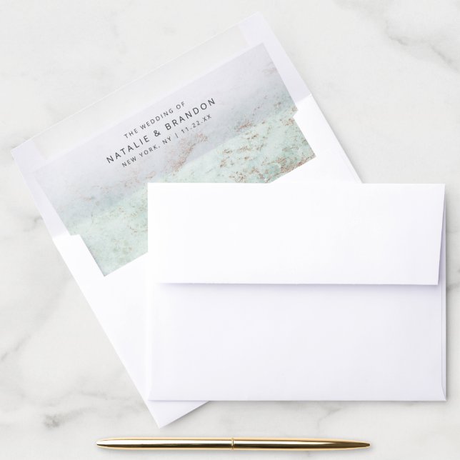 A7 Modern Marbles in Mint Rose Gold Wedding 5x7 Envelope Liner (Desk)