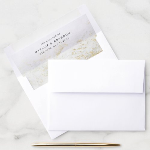 A7 Modern Marbles in White with Gold Wedding 5x7 Envelope Liner