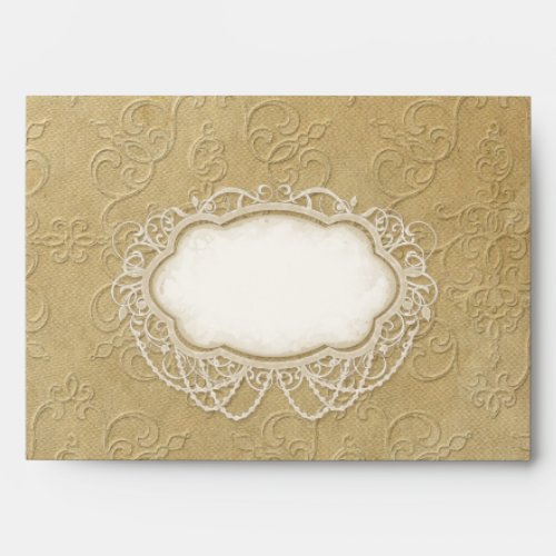 A7 Modern Vintage Lace Tea Stained Hydrangea Roses Envelope