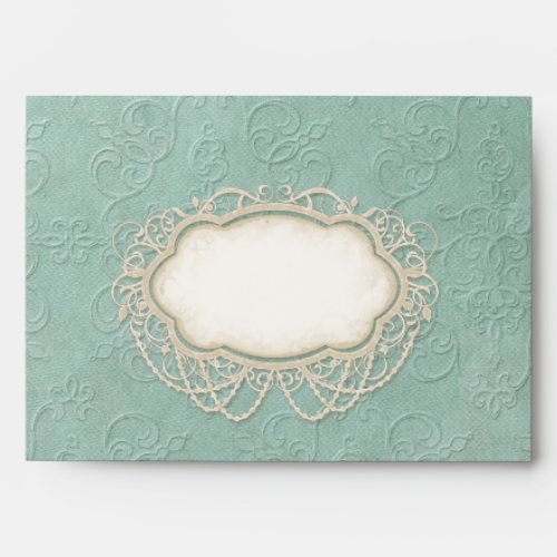 A7 Modern Vintage Lace Tea Stained Hydrangea Roses Envelope