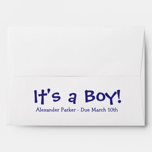 A7 Navy Blue White Due Date Baby Shower Envelopes