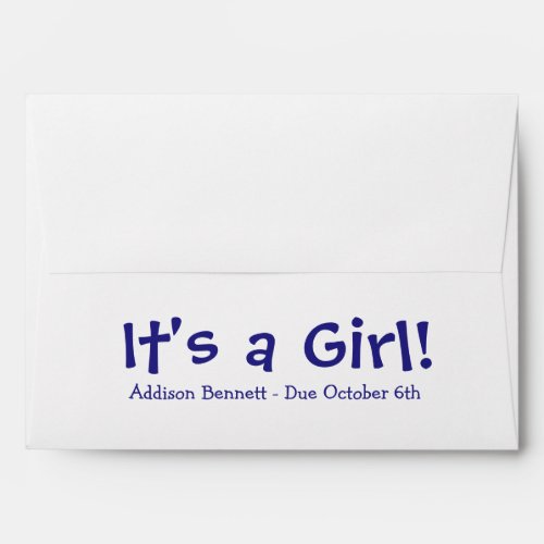 A7 Navy Blue White Due Date Baby Shower Envelopes