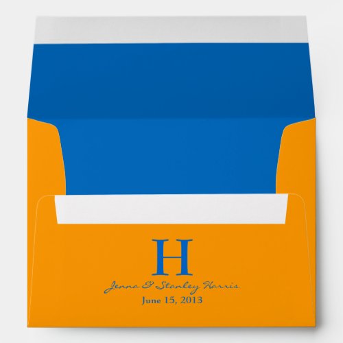 A7 Orange  Blue Monogram Wedding Envelopes