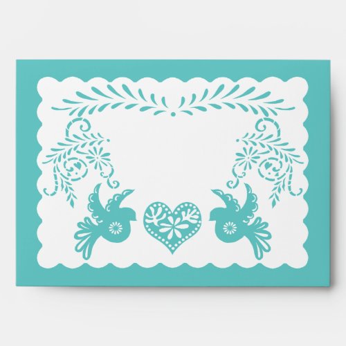 A7 Papel Picado Aqua Blue Fiesta Wedding Envelopes