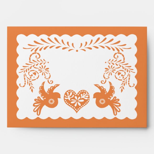 A7 Papel Picado Orange Fiesta Wedding Envelopes (Front)