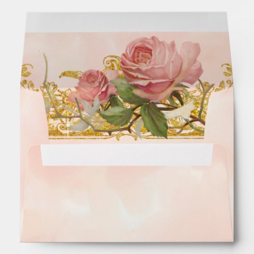 A7 Parisian Vintage Rose Manor Formal Wedding Envelope