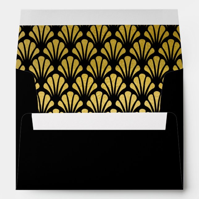 A7 Personalized Art Deco Fans Black Gold Foil Envelope (Back (Bottom))