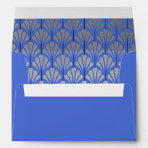 A7 Personalized Art Deco Fans Blue Silver Foil