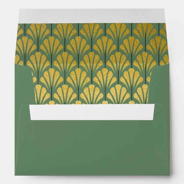 A7 Personalized Art Deco Fans Green Faux Gold Foil Envelope (Back (Bottom))