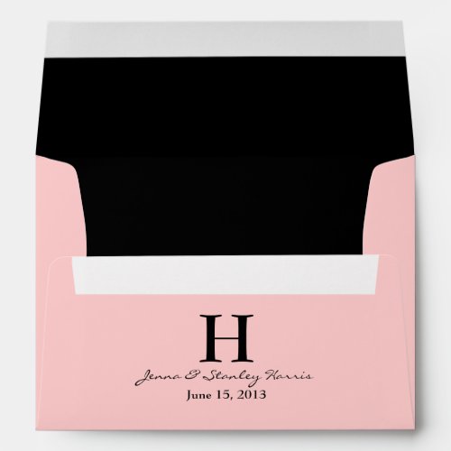 A7 Pink  Black Monogram Wedding Envelopes