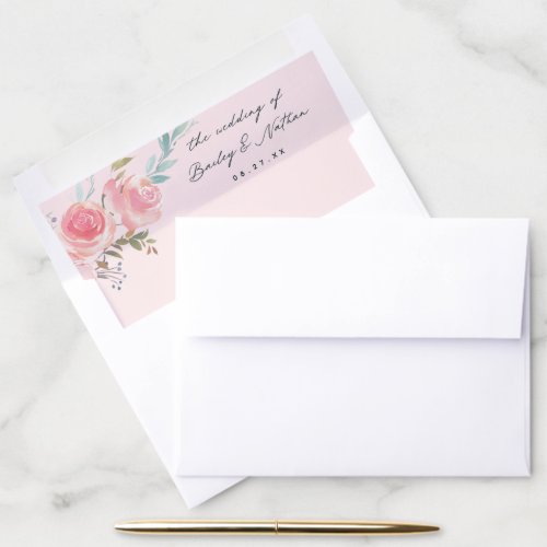 A7 Pink French Garden Floral Peony Wedding 5x7 Envelope Liner
