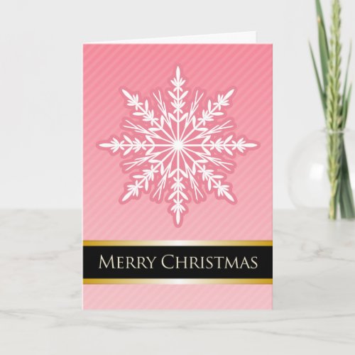 A7 Pink Snowflake Striped Modern Christmas Card