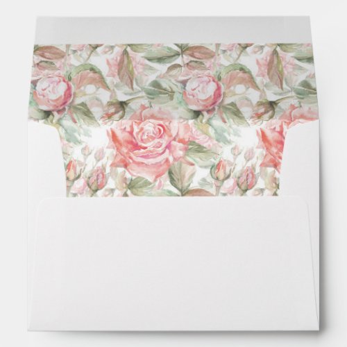 A7 Pink Watercolor Roses Wedding Return Address Envelope