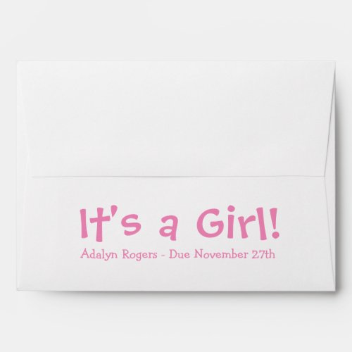 A7 Pink White Due Date Baby Shower Envelopes