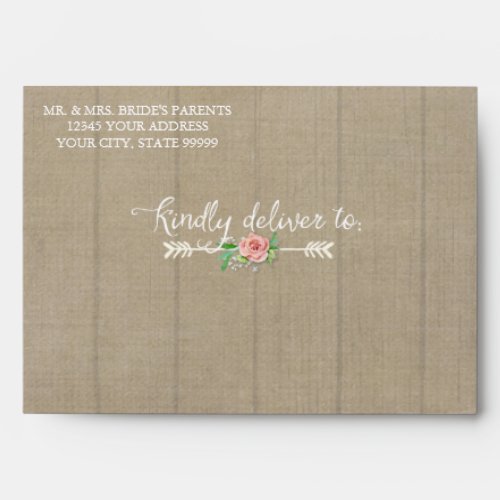 A7 Preprinted Aged Worn Boho Bohemian Wood Wedding Envelope