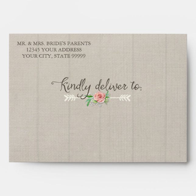 A7 Preprinted Matching Boho Bohemian Arrow Wedding Envelope (Front)