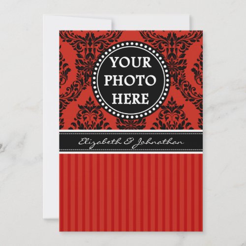 A7 Red  Black Striped Photo Wedding Invitations