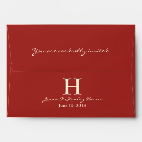 A7 Red  Cream Monogram Wedding Envelopes