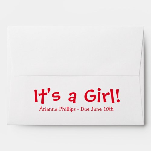 A7 Red White Due Date Baby Shower Envelopes