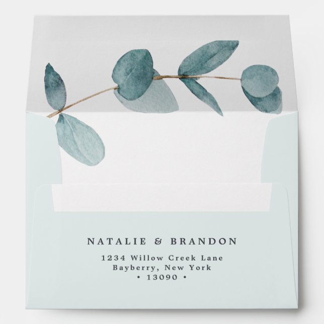 A7 Simple Eucalyptus & Calligraphy 5x7 Wedding Envelope (Back (Bottom))