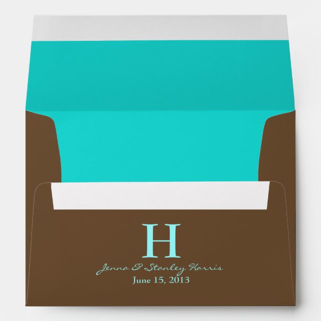 A7 Teal & Brown Monogram Wedding Envelopes (Back (Bottom))