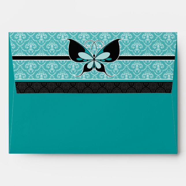 A7 Teal Turquoise Butterfly Flap Damask Envelopes (Back (Top Flap))