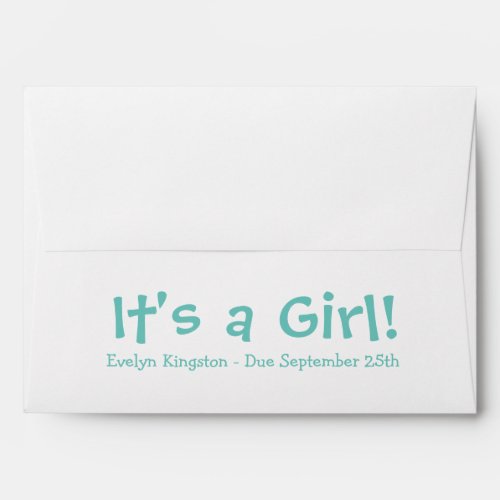 A7 Teal White Due Date Baby Shower Envelopes
